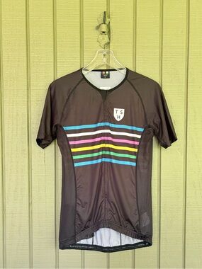 Tenspeed Hero Cycling Jersey Men's XL Black Multicolor Stripes Short Sleeve
